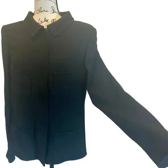 90’s OSCAR DE LA RENTA BLAZER SILK WOOL ZIP UP BLACK SZ 12 TAILORED GOTHCORE